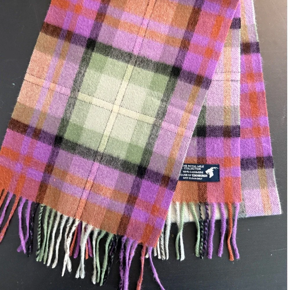 The Royal Mile Collection 100% Cashmere Scarf House of Edinburgh Plaid Purple